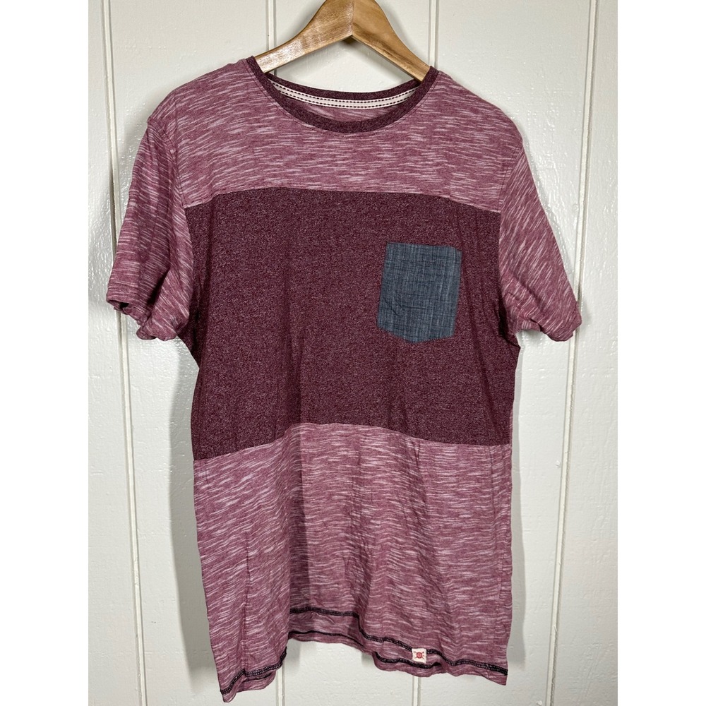 Raw Yarn Industries T-Shirt Mens XL Burgundy Slub Knit Pocket Tee Short Sleeve
